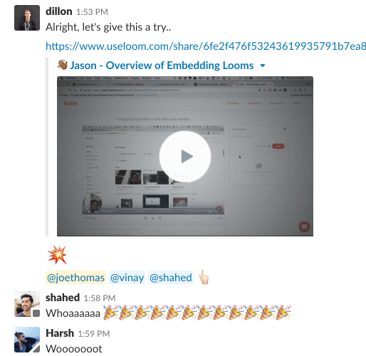 First Loom video played inline in Slack