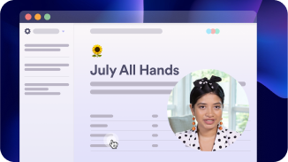 Document with "July all hands" and executive person explaining in loom bubble