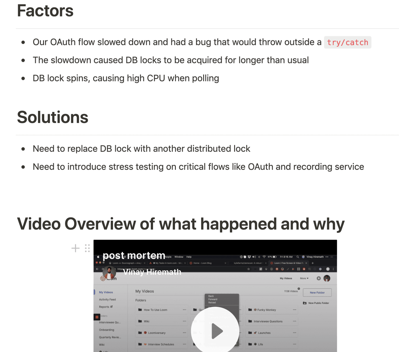 A list of factors, solutions and a video overview of what happened and why